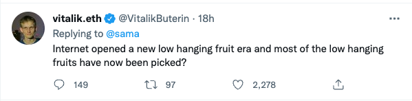 Vitalik Buterin's response about the lag between new technologies and young founders reaching billionaire scale.